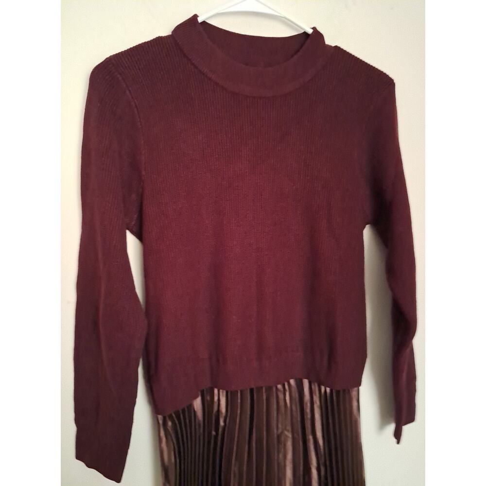 Unbranded Burgundy Long Womens Dress With Sweater Top And Silk Skirt Size Medium